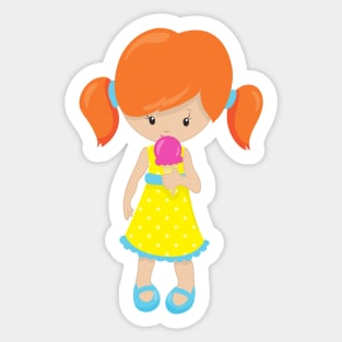 Girl With Ice Cream, Cute Girl, Orange Hair Sticker